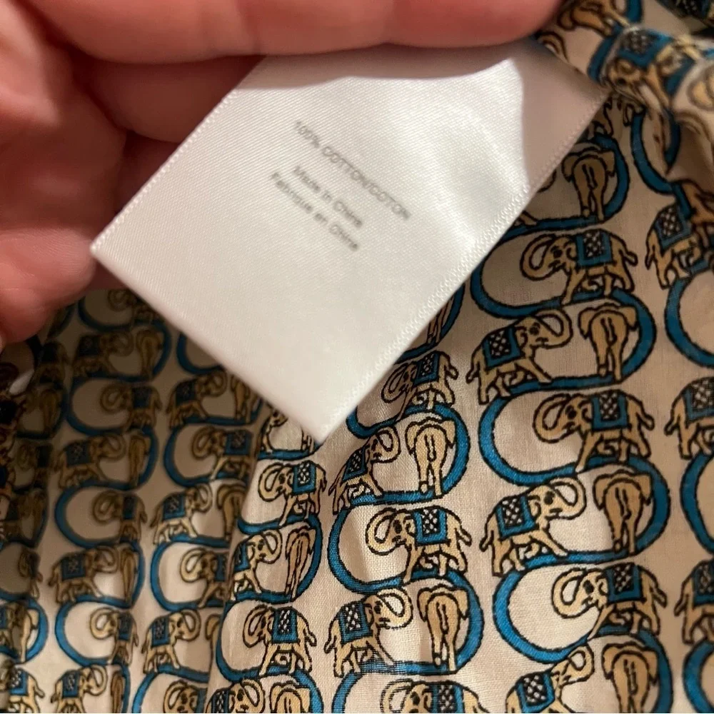 #174 TORY BURCH ELEPHANT PRINT LONG SLEEVE COTTON BLOUSE SIZE 4